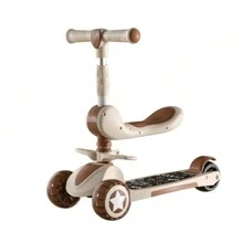 Folding Scooter For Young Children Boys And Girls Baby Three In One Can Sit Can Ride Slippery Slide Can Slide Can Sit With Push Push Music Light Three-Wheeled Hand Push,Back To School