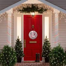 粉色圣诞雪人木制标志 2D 浮雕效果粉色圣诞花环标志适用于前门墙壁挂饰理想的圣诞装饰 - 粉色 - 查看 5