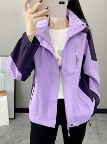 拼色春秋防風防水女士運動戶外跑步夾克輕盈透氣登山外套長袖