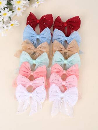 14 件彩色水手发饰，适合女士女孩，红色、白色、卡其色、绿色、粉色，网状蝴蝶结，鳄鱼夹，带尾巴，水钻装饰，薄纱蝴蝶结发夹，优雅蝴蝶结发夹，女士时尚发饰，爪夹，学校用品