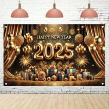 2025 新年快乐庆祝横幅 - 通用聚酯纤维派对背景，适合家庭和花园庆祝活动的节日室内氛围装饰，无需电力 - 彩色 - 查看 4