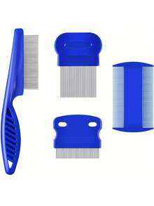 4 Packs Flea Lice Comb, Stainless Steel Dog Cat Grooming Combs With Rounded Teeth, Dematting Tool For Small, Medium & Large Pets - Blue - View 1