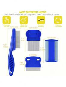 4 Packs Flea Lice Comb, Stainless Steel Dog Cat Grooming Combs With Rounded Teeth, Dematting Tool For Small, Medium & Large Pets - Blue - View 2