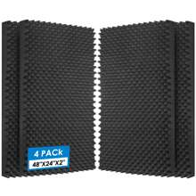 2 Pack Acoustic Foam Panels,48X24X2 Inchs Egg Crate Foam, Soundproof Foam Wall Panels,Studio Foam Panel,High Density Fireproof Noise Foam - màu đen - Xem 1