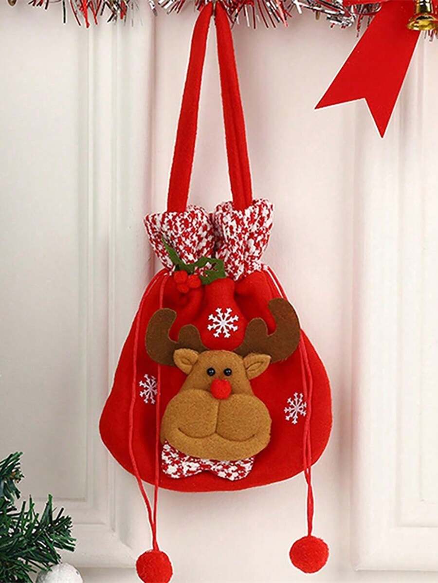1pc, Christmas Decoration Brushed Velvet Candy Tote Bag Kindergarten