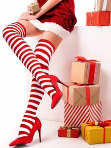 1 双圣诞红白/红绿条纹过膝/过膝袜，适合女士，角色扮演动漫服装配饰，适合派对、聚会和角色扮演 - 常規款 - 查看 14