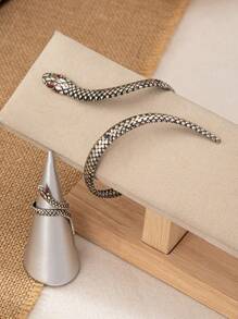 2pcs Fashionable Geometric Snake Wrap Open Bangle And Ring Set For Women, Party Accessories Gift