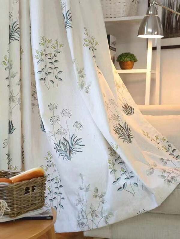 1pc Linen Floral Printed Curtain, Pre-Drilled For Baby Nursery Or Children Room Bedroom