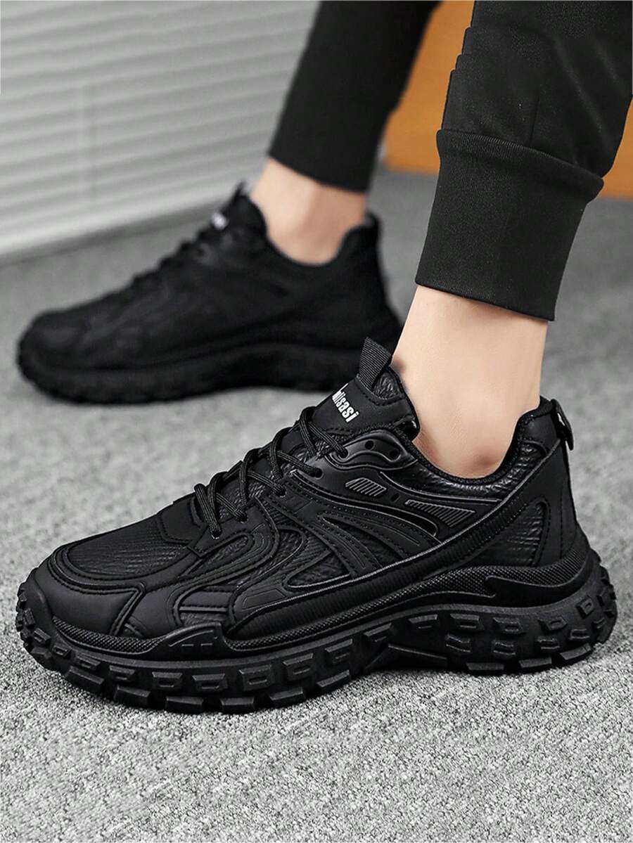 Men's Fashion Casual Trainers Sports Shoes, Soft Comfortable And Breathable Tennis Shoes With Thick Wear-Resistant Platform Sole, Suitable For Business, Work, Sports, Jogging, Hiking And Daily Wear. - 黑色 - 查看 1