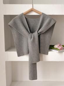 1 件/2 件简约优质纯色条纹拼接羊毛针织披肩领装饰女式开衫背心，适合空调房间 - 彩色 - 查看 11
