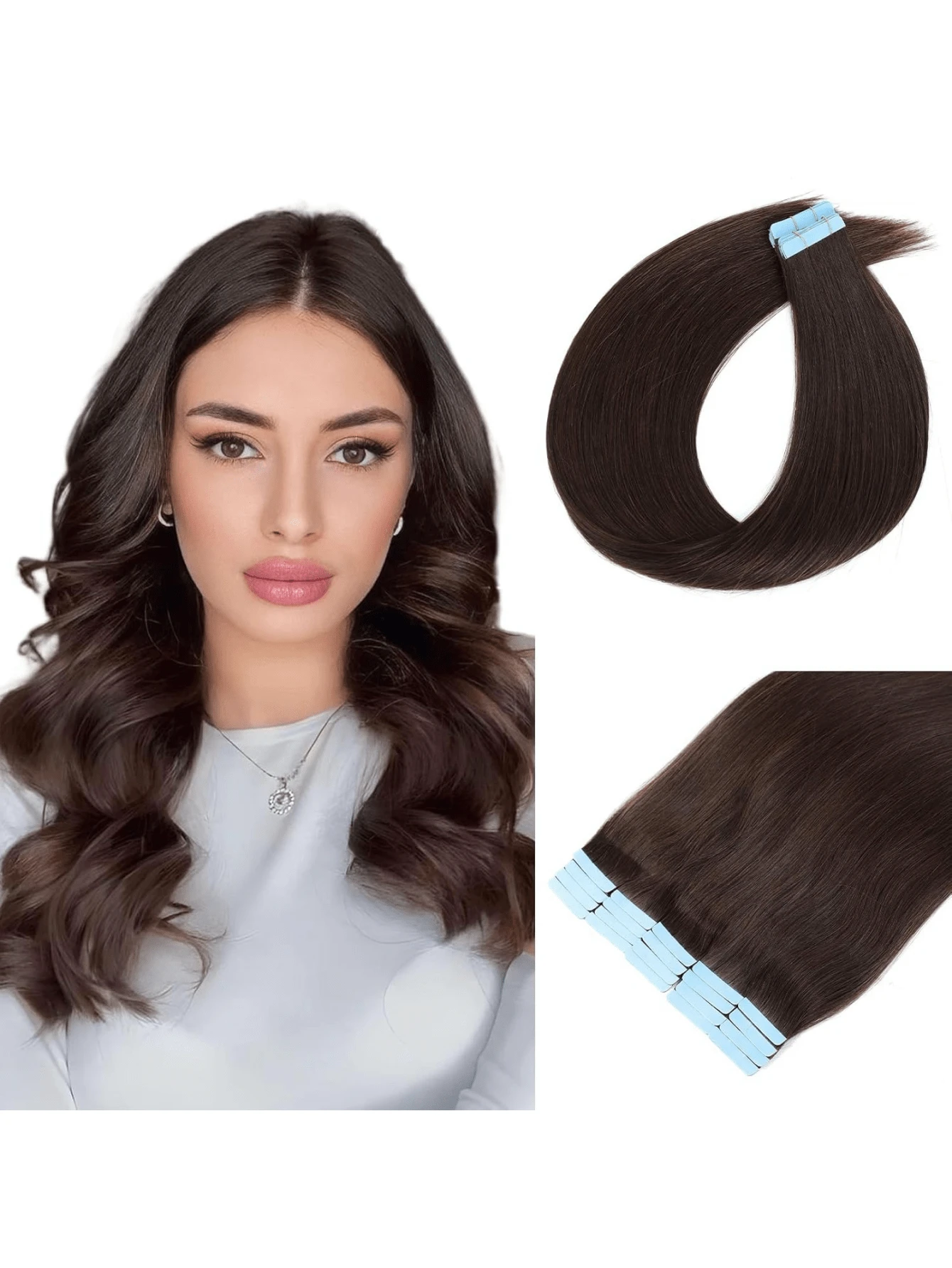 Extensiones de cabello humano de 10-24 pulgadas de color piano, cabello humano remy liso y sedoso, trama invisible sin costuras, set de 20 piezas