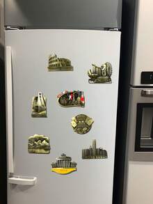 1 件彩色彩绘磁性纪念贴纸，带有旅行口号，创意个性化著名地标建筑冰箱贴 - 彩色 - 查看 9