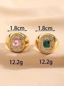 2 件不锈钢时尚华丽金黄色戒指，粉色和绿色宝石镶嵌水钻铸造戒指套装，适合女性日常装扮或送礼 - 金黃色 - 查看 3