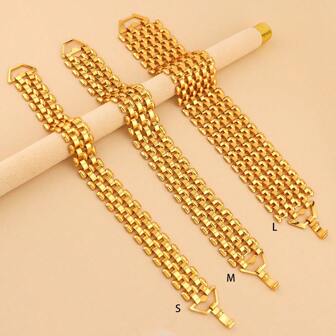 1pc Metal Geometric Wide Cuff Bracelet, Gold Color, Suitable For Men And Women Everyday/Party/Hip Hop Jewelry