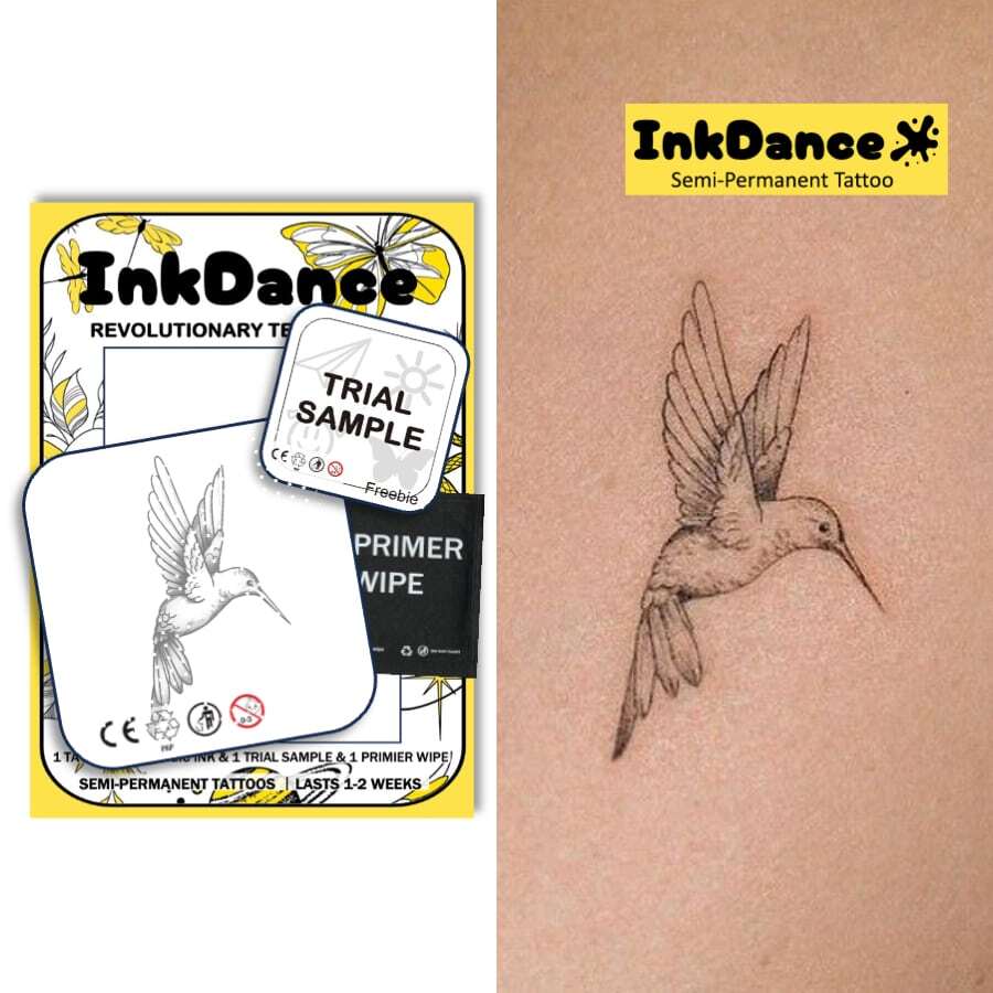 1 套“蜂鸟”革命性技术纹身，小鸟纹身，半永久纹身，临时纹身，持久，假纹身，防水，真实纹身外观，植物基，礼物 MNF031 - 黑色 - 查看 1