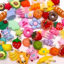 Mixed 10/20pcs Random Styles Colorful Resin Cute Imitation Animal Fruit Food Series Charms DIY Handmade Pendants For Necklace Bracelets Earrings Jewelry Making Findings