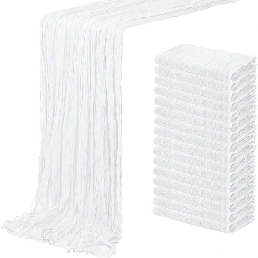 8/16 Pack White Cheesecloth Table Runner 20 X 120 Inch Gauze Table Runners 10 FT Long,Semi Sheer Boho Cheese Cloth Fabric Table Runner Bulk For Wedding,Party,Baby Shower,Bridal Shower Decoration - White - View 1