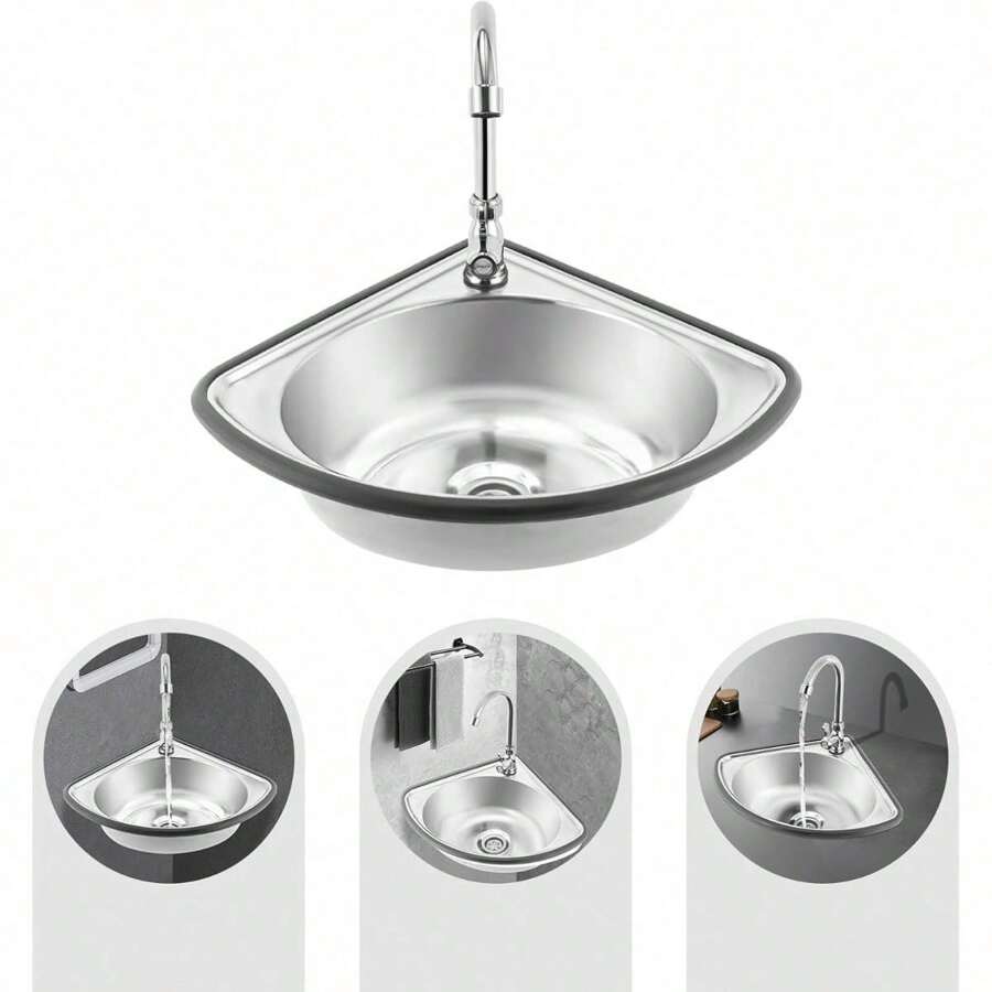 ZhdnBhnos Stainless Steel Single Bowl Sink WallMounted Triangle Wash