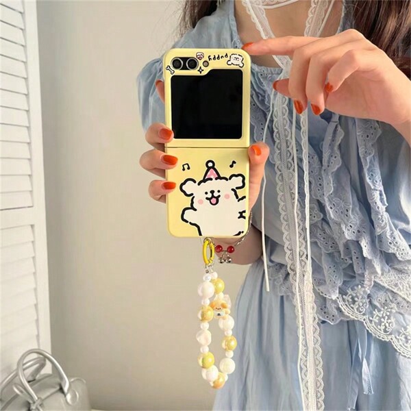 Cartoon Cute Dog Foldable Phone Case With Lanyard, Compatible With Samsung Galaxy Z Flip3 5G/Galaxy Z Flip 4 5G/Galaxy Z Flip 5 5G/Galaxy Z Flip 6 5G, Women
