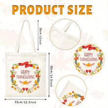 感恩节手提袋，印有感恩节字样，单肩包，加固手柄，容量大，设计简约时尚，适合野餐、聚会、旅行和购物，轻巧可折叠，适合购物、旅行和通勤，储物袋，耐用、可重复使用且不褪色，是送给家人和朋友的完美礼物 - 杏色 - 查看 4