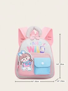 New Cute Cartoon Pattern Print Color Block Nylon Backpack, Versatile Large Capacity Zipper Closure Outdoor Travel Vacation Backpacks, Lightweight Casual Multi-Pocket Campus Bookbag For Elementary Students Backpack, Backpack, School Backpack, Rucksack, School Bag, Bookbag, Bag, Dinosaur Bag Perfect For School Pink Mini Backpack - Pink - View 2