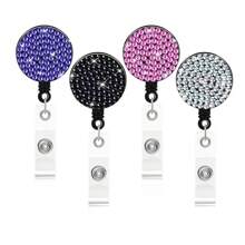 1pc Colorful Rhinestone Inlaid ABS Plastic Retractable Badge Reel, ID Card Holder With Belt Clip And 360 Degree Swivel Back To School