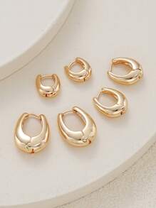 6 buah Anting-anting Logam Tembaga Geometris Sederhana untuk Wanita, Cocok untuk Pemakaian Sehari-hari dan Hadiah Liburan/Kencan - Emas - View 4