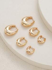 6 buah Anting-anting Logam Tembaga Geometris Sederhana untuk Wanita, Cocok untuk Pemakaian Sehari-hari dan Hadiah Liburan/Kencan - Emas - View 6