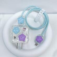 Bộ 5 miếng ốp bảo vệ sạc cạnh hình ngôi sao màu hồng xanh lam pha lê tương thích với Apple iPhone Bộ sắp xếp cáp sạc nhanh 18W/20W - Nhiều màu - Xem 9