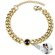 1pc Customized Photo Engraved Titanium Steel Cuban Link Bracelet, Personalized Photo Projection, Unisex - Multicolor 2 - View 14