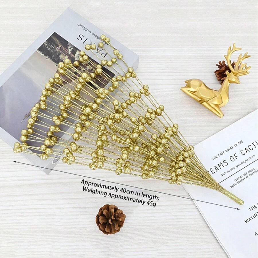 Christmas Tree Decorations Artificial Gold Powder Berry Stems And