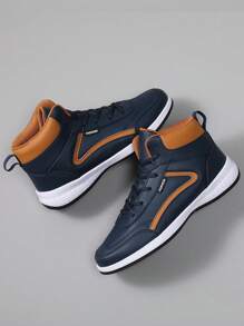 Men's Sports Shoes Casual Sneakers, Lace Up Soft Sole Flat Comfortable Academy Sports Shoes For Men, Lightweight High-Top Daily Shoes - Navy Blue - View 4