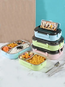 1Pc Leak-Proof Stainless Steel Lunch Box With 2/3/4Compartments - Durable, Easy-Clean Bento Container For Students & Office Workers - Multicolor - View 2