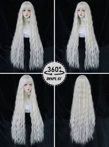 7JHH WIGS 44 Inch Extra Long Gray White Cosplay Wig With Bangs Loose Long Curly Gray White Wig Soft Synthetic Heat Resistant Lolita Maid Costume Wig For Women & Girls Party Wedding Rapunzel Use - 淺灰色 - 查看 7