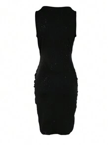 ChicMe Glitter Sleeveless Twist Design V Neck Slim Fit Sexy Party Mini Dress For Women