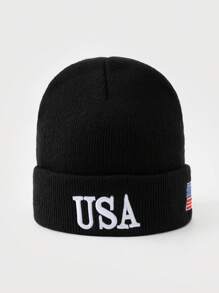 1 件男士时尚刺绣美国国旗针织帽，冬季保暖日常秋季服装 - 彩色 - 查看 2