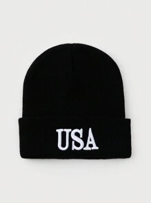 1 件男士时尚刺绣美国国旗针织帽，冬季保暖日常秋季服装 - 彩色 - 查看 3