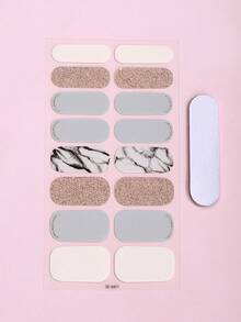 Beauty Sticker 16 件闪光全包裹指甲油贴纸，秋冬季 3D 白色大理石纹指甲油条，自粘凝胶指甲贴花，适合女士和女孩居家 DIY 使用的美甲装饰 - 白色 - 查看 3