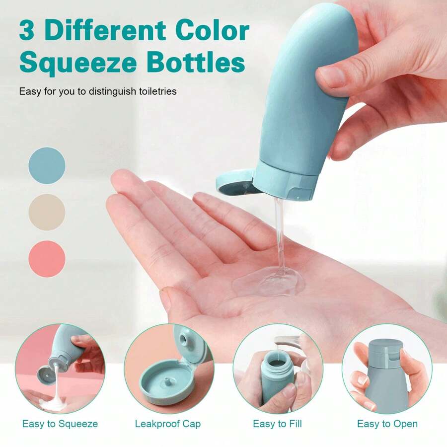 3pcs Silicone Travel Bottles LeakProof Refillable Squeezable