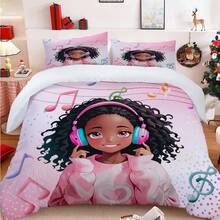 3 件套活力音乐女孩羽绒被套（1 * 羽绒被套 + 2 * 枕套，不含芯），柔软亲肤，舒缓视觉疲劳，舒适、柔软透气，四季皆宜，别致、耐用、易于护理，非常适合卧室和宿舍装饰，提升房间美感，送给家人的新年礼物 - 彩色 - 查看 8