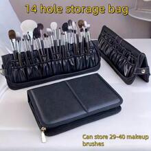 Large Capacity Vertical Foldable 14 Holes Makeup Brush Holder Organizer Case For Makeup Artist Lunch Bag Travel Bag Bags For Ladies Summer Travel, Vacation Home Bathroom Decor Holiday Makeup Organizer Bathroom Accessories Back To School - Black - View 4