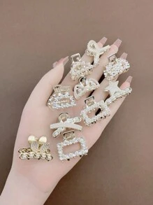 5-10 piezas Ganchos para el cabello de mujer con metal y rhinestones, Pinzas de pelo elegantes, Accesorios de moda