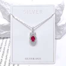 1 chiếc vòng cổ mặt dây chuyền túi phước lành nhỏ bằng bạc Sterling 925 cao cấp tối giản thanh lịch đính đá Ruby lấp lánh, phù hợp để đeo hàng ngày cho phụ nữ - Đỏ và trắng - Xem 1