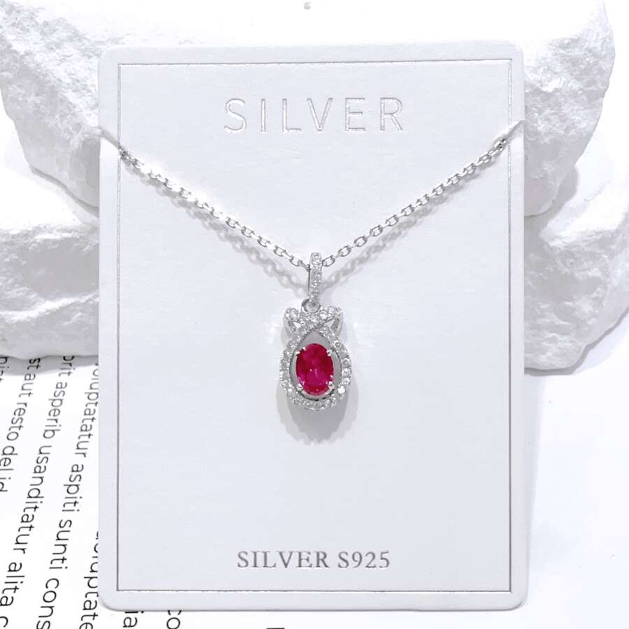 1 chiếc vòng cổ mặt dây chuyền túi phước lành nhỏ bằng bạc Sterling 925 cao cấp tối giản thanh lịch đính đá Ruby lấp lánh, phù hợp để đeo hàng ngày cho phụ nữ - Đỏ và trắng - Xem 1