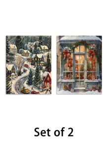 1 幅无框帆布画圣诞窗，冬季仙境场景，送给朋友和家人、家庭办公室墙壁装饰的完美礼物