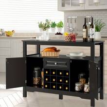 Wooden Storage Cabinet Freestanding Bar Buffet Sideboard With Wine Rack Drawer - 黑色 - 查看 4