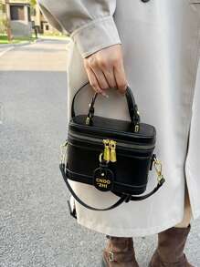 Livesso New Fashion Classic Candy Color Letter Graphic Decor Camera Bag, Adjustable Crossbody Shoulder Bag, Woven Pattern Square Bag, Suitable For Young Girls, College Students, Beginners, Office Ladies For Shopping, Office, University, Work, Business And Commuting - Black - View 5