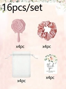 4 件/16 件/32 件/套玫瑰形手持化妆镜、玫瑰金缎面发带、花卉感谢图片、抽绳欧根纱袋、婚礼回礼套装、新娘送礼会伴娘礼物、婚礼纪念品套装、单身新娘过夜派对水疗派对用品、成人礼婚礼派对宾客纪念品、圣诞派对回礼 - 彩色 - 查看 14