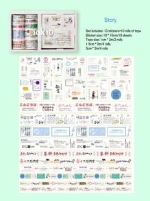 [20 件/盒] 复古人物系列日本和纸胶带和贴纸套装，包括 10 件贴纸 + 10 卷胶带，可爱动漫印花装饰胶带和贴纸，适用于剪贴簿、子弹日记、女孩配饰 - 手帳膠帶套裝[含10張貼紙+10卷膠袋] - 查看 10