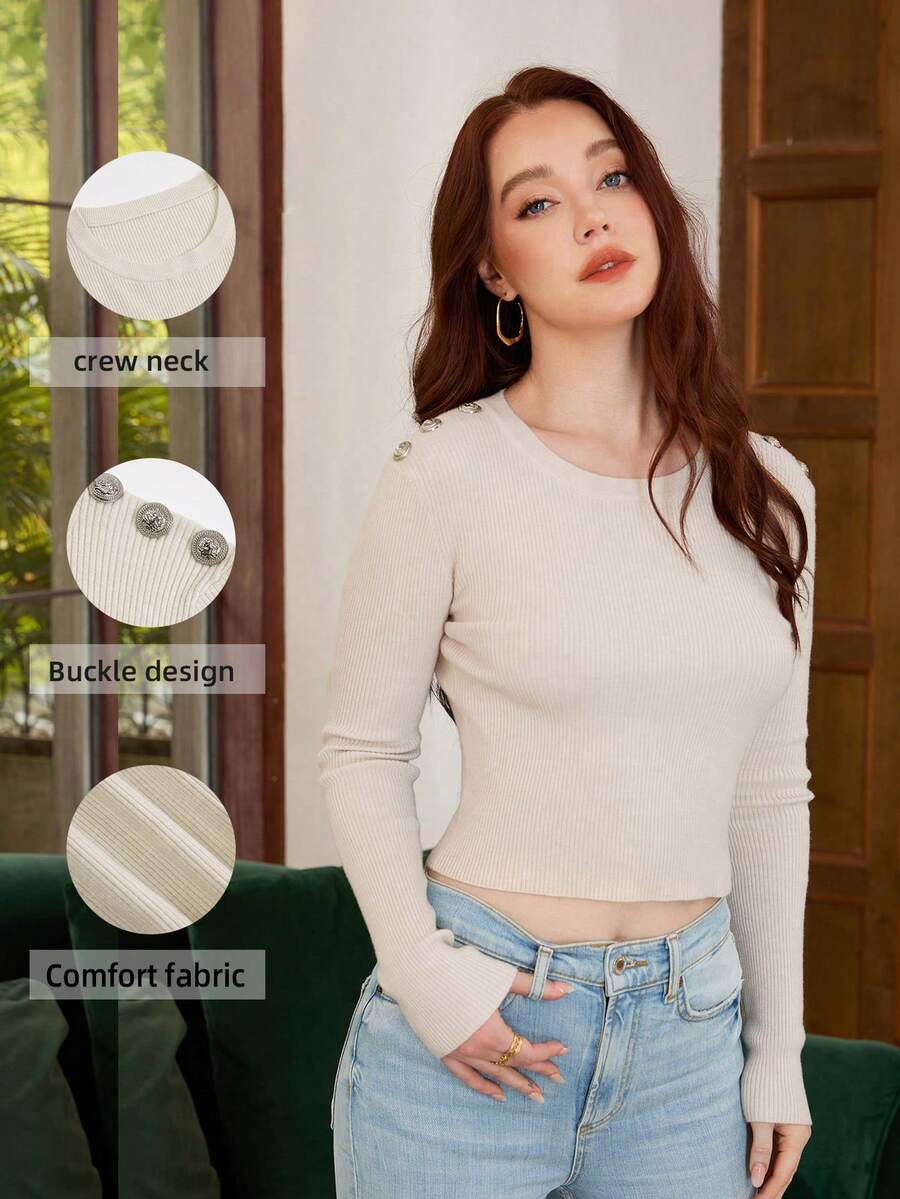 Suéter casual y cálido de unicolor para mujer, minimalista y versátil, para otoño/invierno